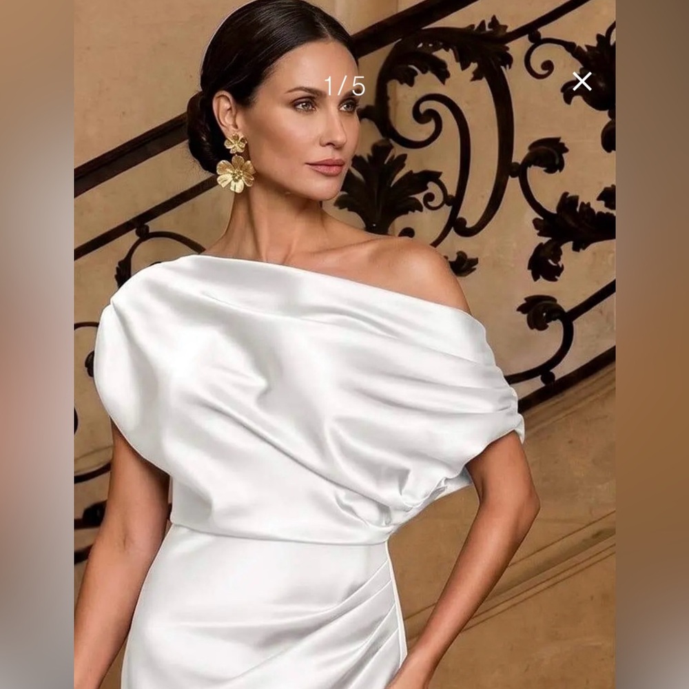 One-Shoulder White Satin Asymmetrical Dress